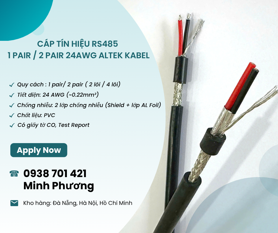 Cáp RS485 chống nhiễu 1pair/2pair 24AWG – Có sẵn kho Đà Nẵng, Hà Nội, Hồ Chí Min